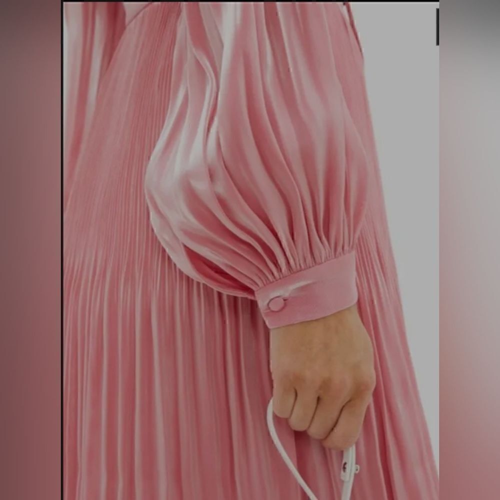 RHODE adele plissé lamé satin blouse pink size M - Picture 2 of 12